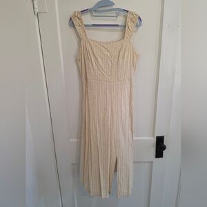 As U Wish Light Yellow & Cream Striped Midi Dress
